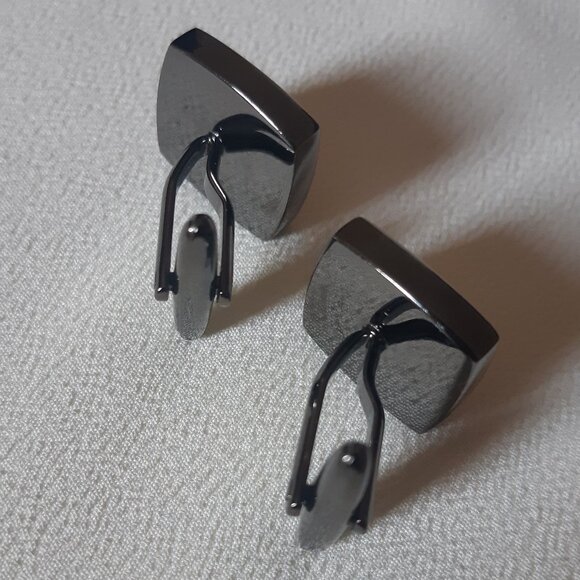 Cuff Links Gunmetal 3/4" Golden Yellow Lenticular 3D Mosaic Inlay - Picture 4 of 8